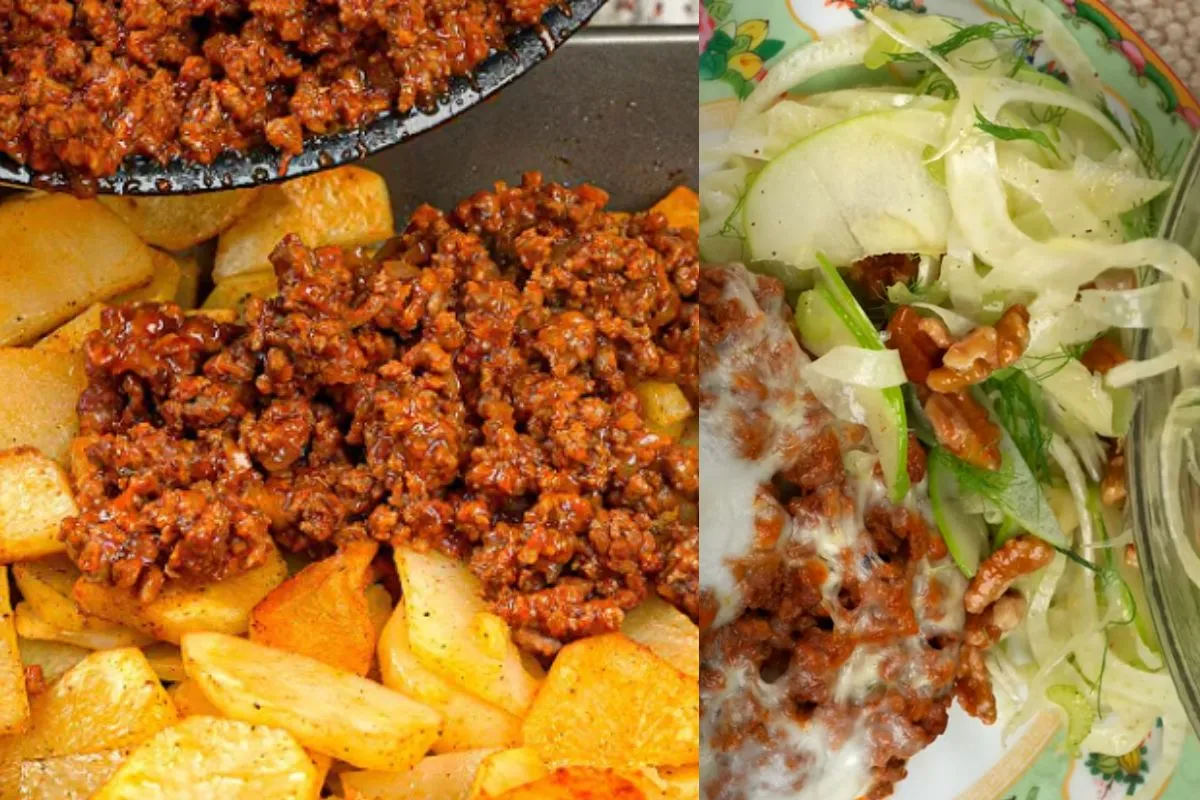 Beef and potatoes with a fresh apple fennel salad on the side